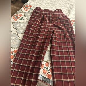 Aritzia Burgundy Plaid Effortless Cropped Pant